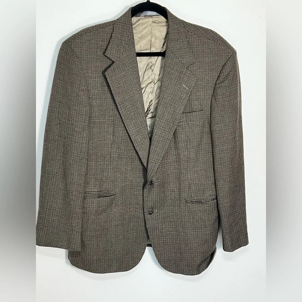 Haggar Vintage Men's Blazer Jacket Size 44L Brown Tweed Wool Blend Sport Coat